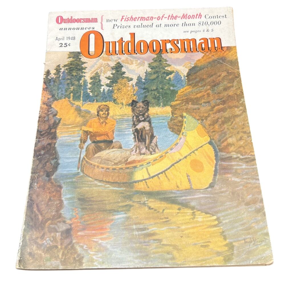 🎣 Outdoorsman Apr 1948 Vintage Magazine Canoe & Dog Cover Hunting Fishing Retro